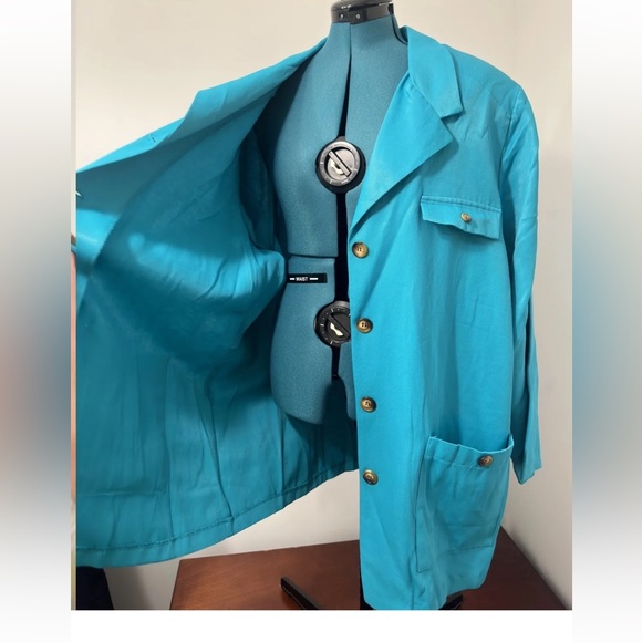 Vintage Delmar Apparel Plus Teal Unlined Pockets Belted Trench Coat Size B6 - Picture 6 of 7